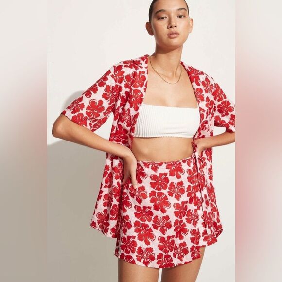 Faithfull the Brand Tops - Faithfull Charlita Linen Shirt Dress - La Presa Floral Print